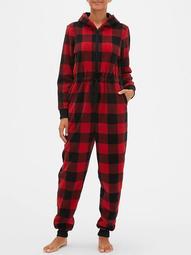 Cozy Plaid Hooded Pajama Jumpsuit