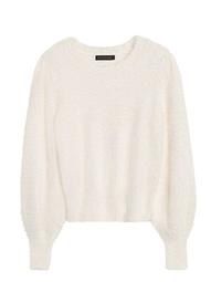 Fuzzy Puff-Sleeve Cropped Sweater
