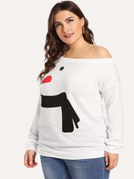 Plus Christmas Snowman Print Sweatshirt