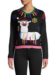 Embroidered Faux Fur Llama Sweater