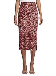 Slim-Fit Leopard-Print Flounce Midi Skirt