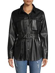 Faux-Leather Belted Jacket