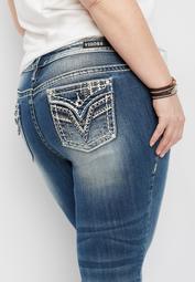 plus size Vigoss&reg; dark embellished triangle flap pocket skinny jean