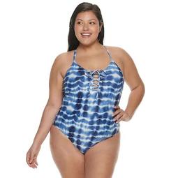 Plus Size Lace-Up One-Piece Swimsuit