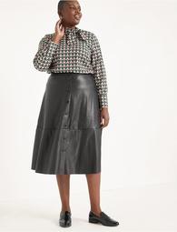 Button Front Faux Leather Midi Skirt