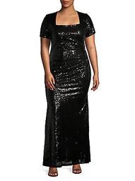 Plus Plus Glitter Ruched Side Gown