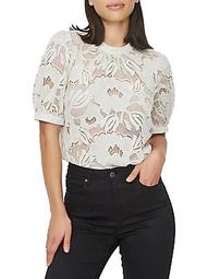 Puff-Sleeve Floral Lace Top
