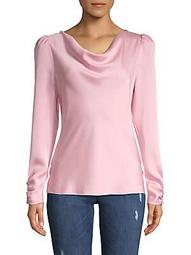 Cowlneck Puffed-Sleeve Top