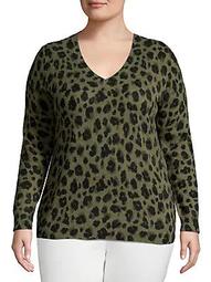 Plus Plus Leopard-Print V-Neck Cashmere Top