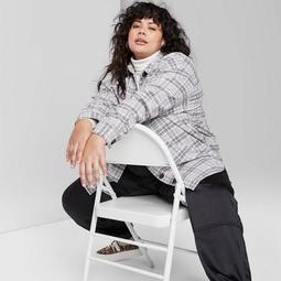 Women's Plus Size Plaid Long Sleeve Collared Oversized Button-Down Flannel Shirt - Wild Fable™ Black/Gray 1X