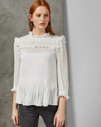 Pleated smocking high neck top