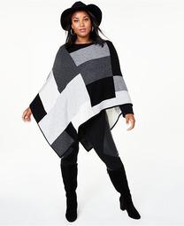 Plus Size Colorblock Cashmere Poncho, Created for Macy's