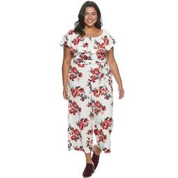 Juniors' Plus Size Almost Famous Ruffled Flounce Cropped Jumpsuit