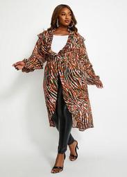 Abstract Ruffle Trim Sheer Duster