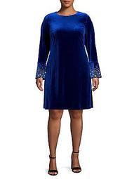 Plus Plus Embellished Bell-Sleeve Velvet Dress