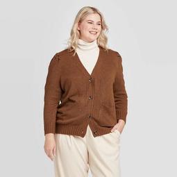 Women's Plus Size Puff Long Sleeve Cardigan - Who What Wear™ Brown