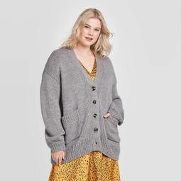 Women's Plus Size Tinsel Puff Long Sleeve Cardigan - Who What Wear™