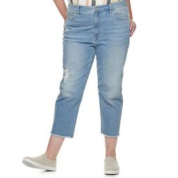 Plus Size EVRI High-Waisted Distressed Jean Capri Pants