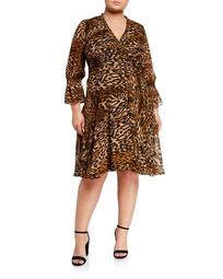 Plus Size 3/4-Sleeve Chiffon Animal Print Dress