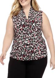 Plus Size V Neck Printed Top