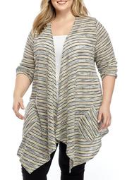 Plus Size Open Front Tuck Stitch Cardigan