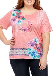 Plus Size Miami Beach Flamingo Border Knit Shirt