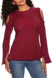 Cold Shoulder Ribbed Detail A Line Sweater