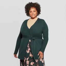Women's Plus Size Belted Button-Front Cardigan - A New Day™ Green