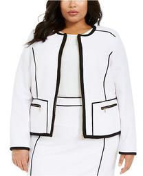 Plus Size Contrast Piping Zip-Up Jacket