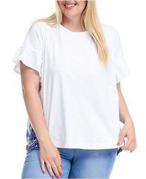 Trendy Plus Size Woven Back Embroidered T-Shirt