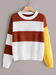 Plus Drop Shoulder Color Block Sweater