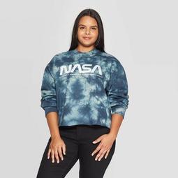 Women's NASA Plus Size Graphic Cropped Sweatshirt (Juniors') - Olive/Navy Wash