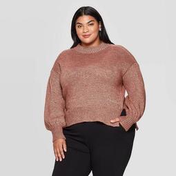 Women's Plus Size Crewneck Lurex Pullover Sweater - Ava & Viv™