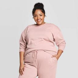 Women's Plus Size Embroidered Crewneck Sweatshirt - Universal Thread™ Pink