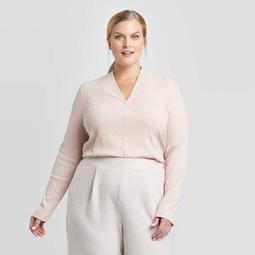 Women's Plus Size Long Sleeve V-Neck Rib-Knit Top - Prologue™ Blush
