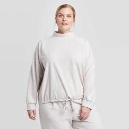 Women's Plus Size High Neck Cozy Sweatshirt - Prologue™ Oatmeal