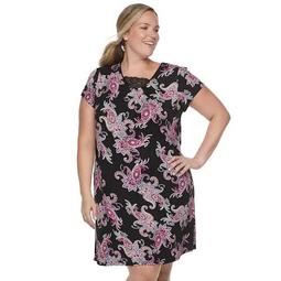 Plus Size Croft & Barrow® V-Neck Short Sleeve Knit Gown With Lace