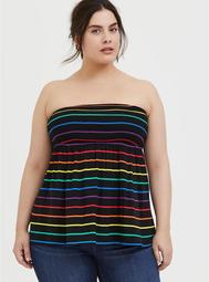 Black & Rainbow Stripe Challis Smocked Strapless Top