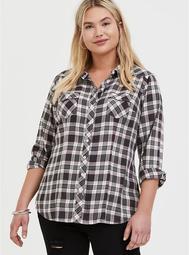 Taylor - Black Plaid Twill Button Front Relaxed Fit Shirt