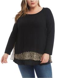 Leopard-Print Sheer-Hem Sweater