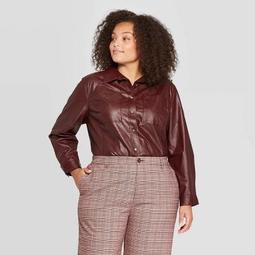 Women's Plus Size Long Sleeve Front Button-Down Coat - Who What Wear™ Burgundy 4X