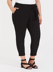 Black Crepe Tie Front Tapered Pant