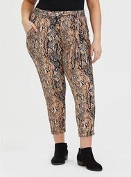 Snakeskin Print Crepe Tie-Front Tapered Pant