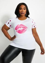 Pink Sequined Glitter Lip Tee