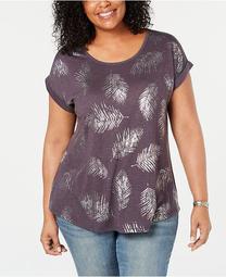 Plus Size Printed Cuffed-Sleeve T-Shirt, Created for Macy's