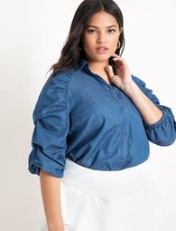 Pleated Sleeve Button Down Top