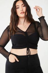 Plus Size Sheer Mesh Ruched Top