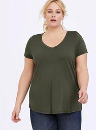 Classic Fit V-Neck Tee - Heritage Cotton Olive Green