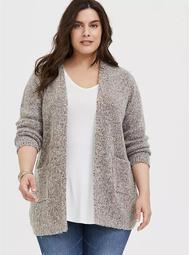 Grey & Colorful Marled Woolen Fuzzy Knit Cardigan