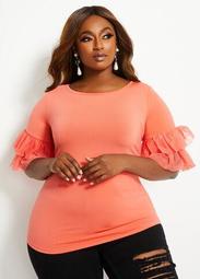 Neon Knit Tiered Elbow Sleeve Top